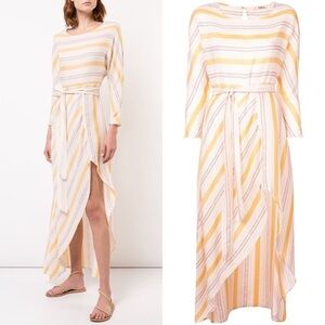 Lemlem NWT Zeritu Yellow Striped Long Sleeve Slit Front Maxi Dress - S